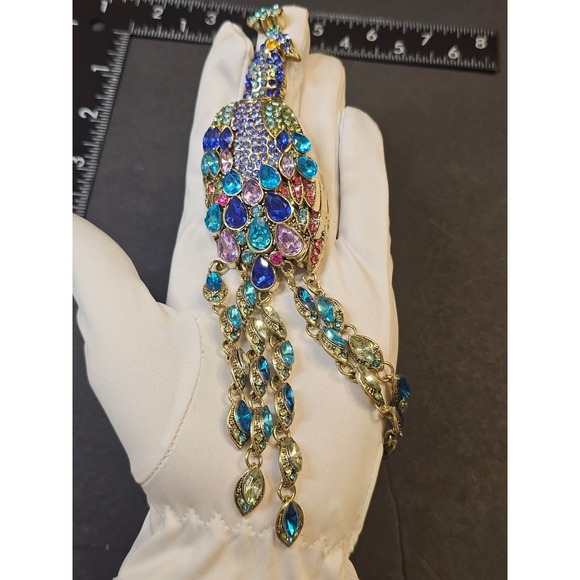 Unbranded Jewelry - LARGE Tassel Peacock Brooch Women Multi Color Rhinestone Tassel Dangle